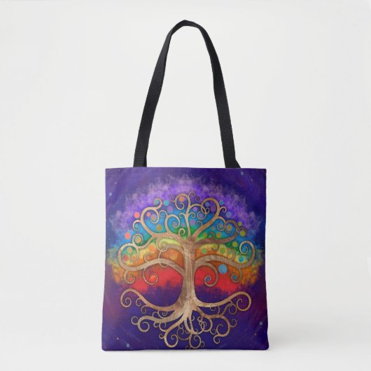 Levensboom Golden Swirl en Rainbow Tote Bag (Voorkant)