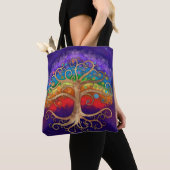 Levensboom Golden Swirl en Rainbow Tote Bag (Dichtbij)