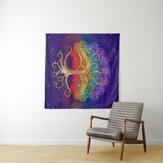 Levensboom Golden Swirl en Rainbow Wandkleed (In Situ (horizontaal))