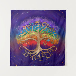 Levensboom Golden Swirl en Rainbow Wandkleed