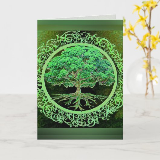 Levensboom Groene Grafische Kaart (Gele Bloem)