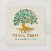Levensboom - Groene mozaïekcirkels Vierkante Visitekaartje (Voorkant)