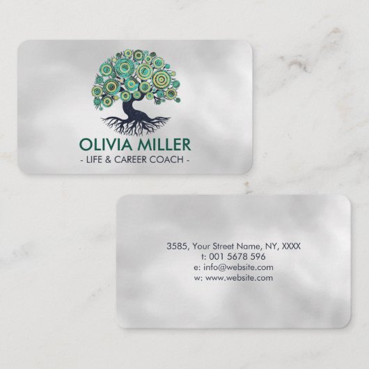 Levensboom - Groene mozaïekcirkels Visitekaartje (Voorkant / Achterkant)