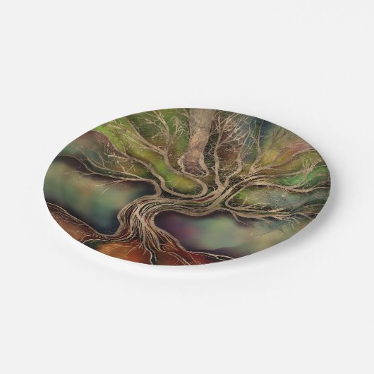 Levensboom - herfst schaduwen papieren bordje (Gekanteld)