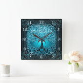 Levensboom in blauw vierkante klok (Huis)