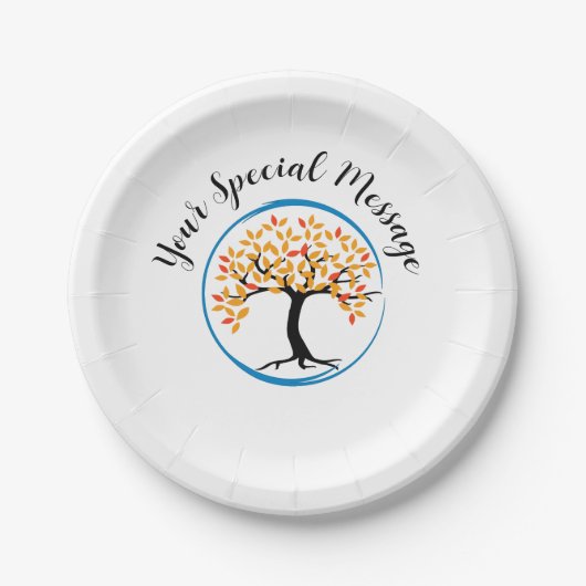 Levensboom in Blauwe Circle Survivor Party Papieren Bordje (Voorkant)