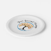 Levensboom in Blauwe Circle Survivor Party Papieren Bordje (Gekanteld)