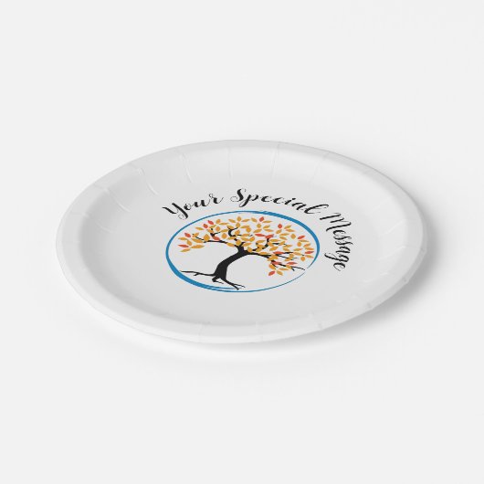 Levensboom in Blauwe Circle Survivor Party Papieren Bordje (Gekanteld)