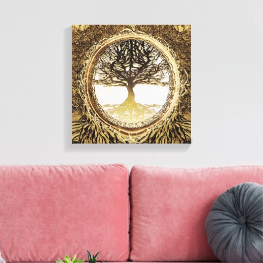 Levensboom in bruin canvas afdruk (Insitu (Woonkamer))