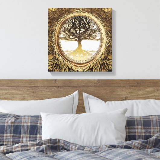 Levensboom in bruin canvas afdruk (Insitu (Slaapkamer))