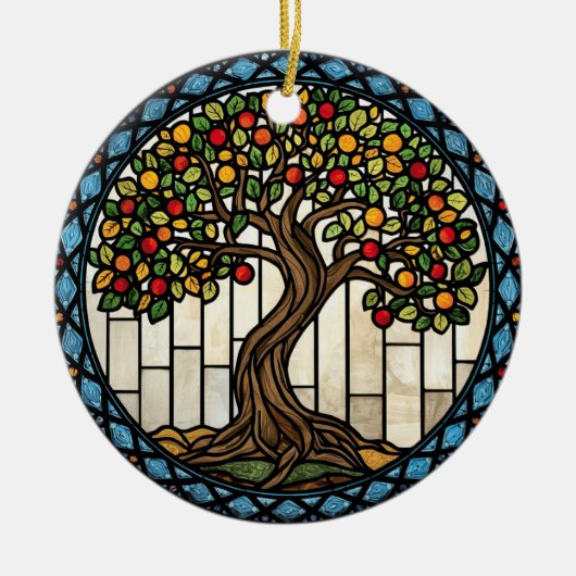 Levensboom in Glas in Lood Keramisch Ornament (Voorkant)