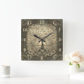 Levensboom in gouden vierkante wandklok (Huis)