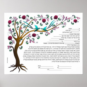 Levensboom in Ketubah in het Hebreeuws met 7 grana Poster