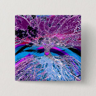 Levensboom in Paars en blauw met regenboog Vierkante Button 5,1 Cm