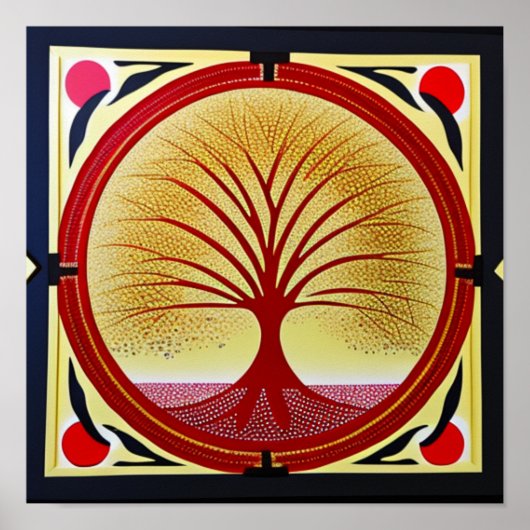 Levensboom in rood Poster (Voorkant)