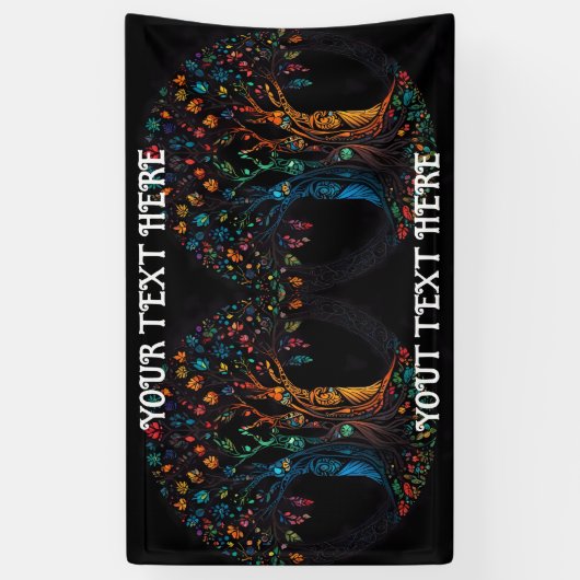 Levensboom in volledig Glas in lood Mozaïekkleur Spandoek (Verticaal)