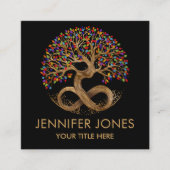 Levensboom - Infiniteit - Regenboog/Kakra-bladeren Vierkante Visitekaartje (Voorkant)