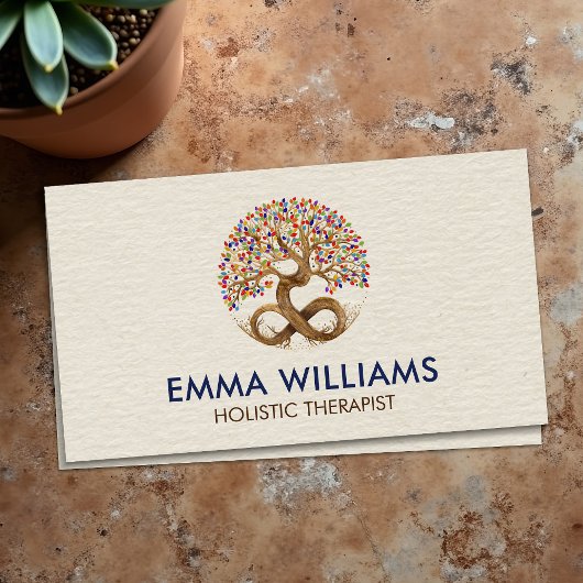 Levensboom - Infiniteit - Regenboog/Kakra-bladeren Visitekaartje