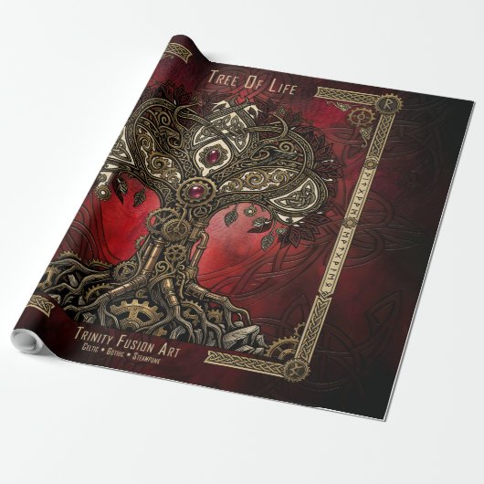 Levensboom – Keltisch Gotische Stoomtechiek Cadeaupapier (Uitgerold)