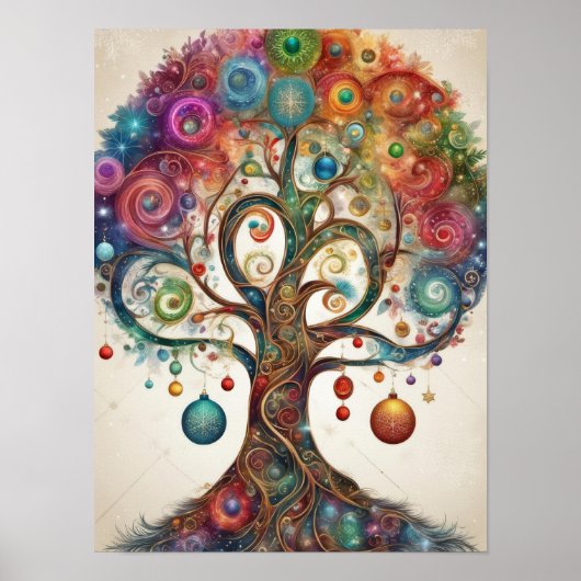 Levensboom Kerst Illustratie Poster (Voorkant)
