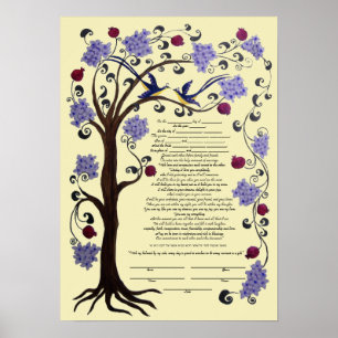Levensboom Ketubah & pomegranaten, portret-hi Poster