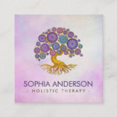 Levensboom - kleurrijke mozaïekcirkels vierkante visitekaartje (Voorkant)