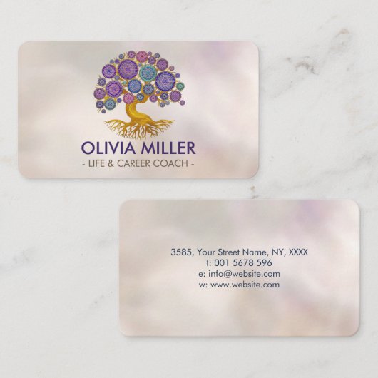 Levensboom - kleurrijke mozaïekcirkels visitekaartje (Voorkant / Achterkant)