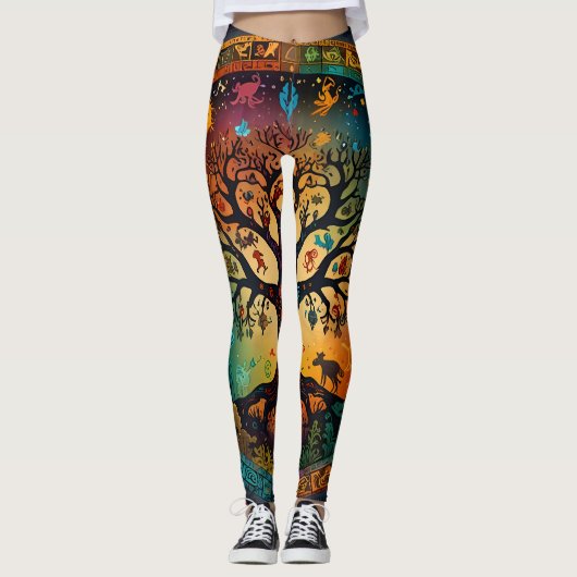 Levensboom Levendig gekleurd ontwerp Leggings (Voorkant)