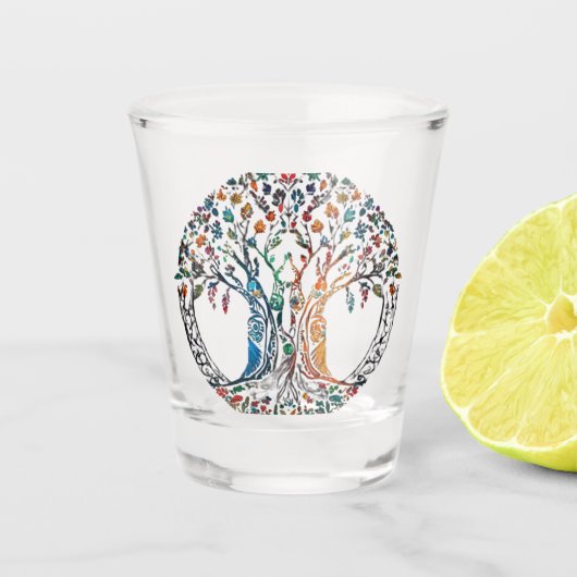 Levensboom Levendig gekleurd Shot Glas (Voorkant)