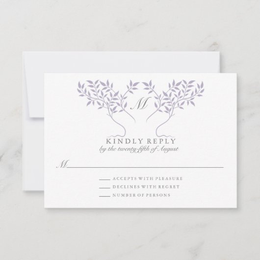 Levensboom Lila Bladeren Bruiloft RSVP Kaart (Voorkant)
