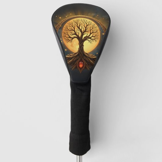 Levensboom – Maanverlichte Verlichting Golfheadcover (Voorkant)