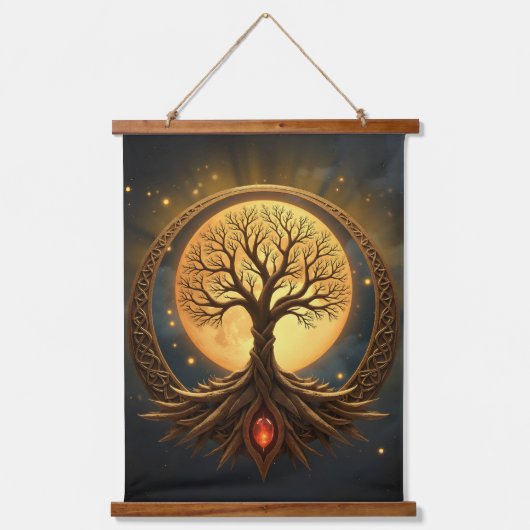 Levensboom – Maanverlichte Verlichting Hangend Wandkleed (Voorkant)