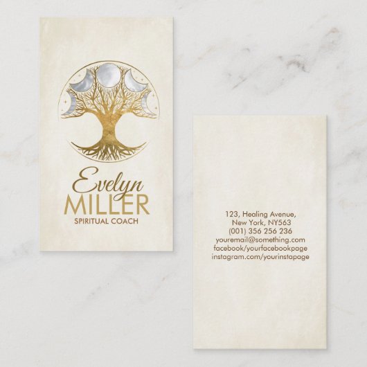 Levensboom - manen - goud en parels visitekaartje (Voorkant / Achterkant)