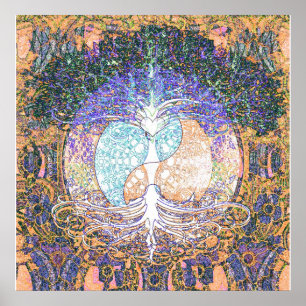 Levensboom met een jangyang en een hartsymbool poster