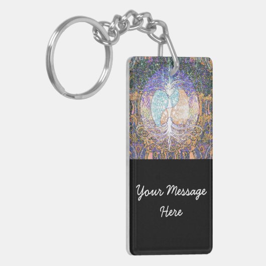 Levensboom met een jangyang en een hartsymbool sleutelhanger (Voorkant Links)