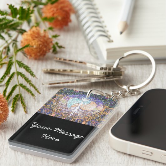 Levensboom met een jangyang en een hartsymbool sleutelhanger (Voorkant Rechts)