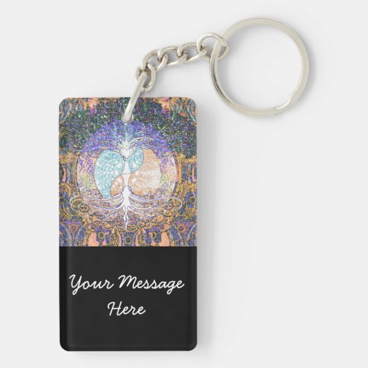 Levensboom met een jangyang en een hartsymbool sleutelhanger (achterkant)