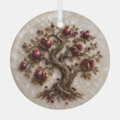 Levensboom met granaatappels | 3D-reliëfkunst Glas Ornament (Voorkant)