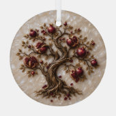 Levensboom met granaatappels | 3D-reliëfkunst Glas Ornament (Achterkant)