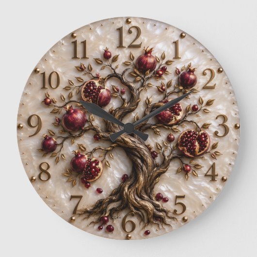 Levensboom met granaatappels | 3D-reliëfkunst Grote Klok (Voorkant)