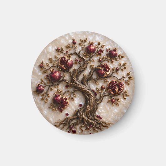 Levensboom met granaatappels | 3D-reliëfkunst Magneet (Voorkant)