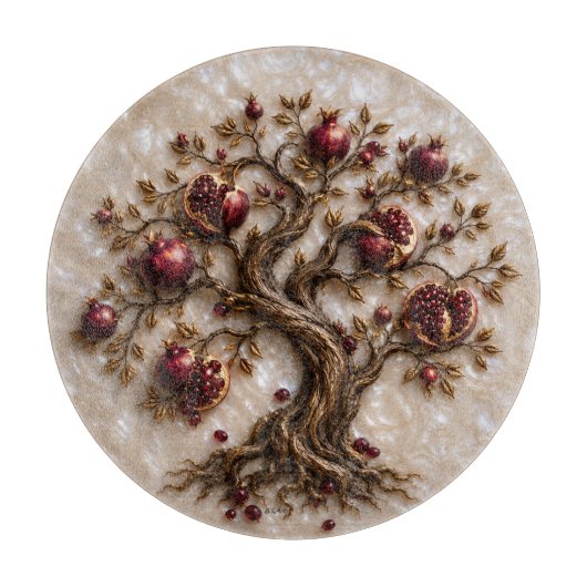 Levensboom met granaatappels | 3D-reliëfkunst Snijplank (Voorkant)