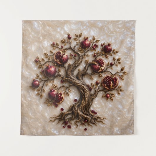 Levensboom met granaatappels | 3D-reliëfkunst Wandkleed (Voorkant)