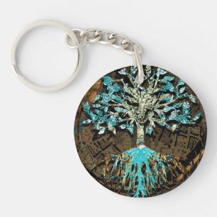 Levensboom met groene en blauwe kleuren sleutelhanger