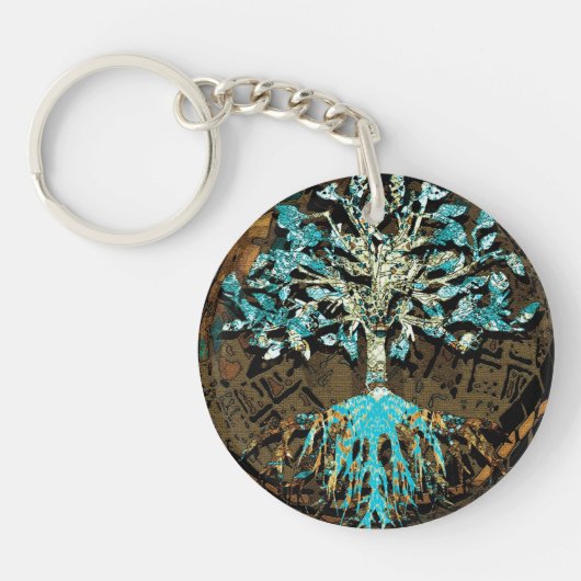 Levensboom met groene en blauwe kleuren sleutelhanger (Voorkant)