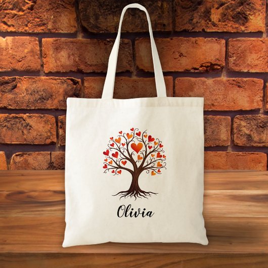 Levensboom met hartvormige bladeren tote bag