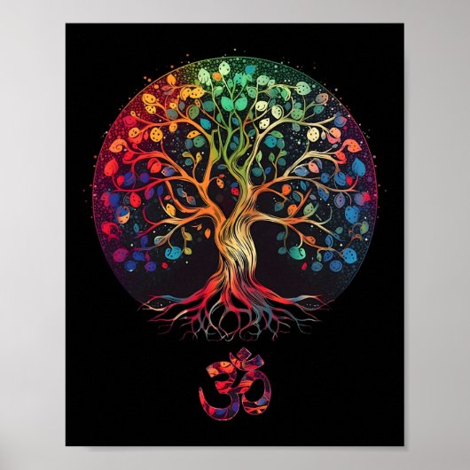 Levensboom Met Om Symbool Yoga  Poster (Voorkant)