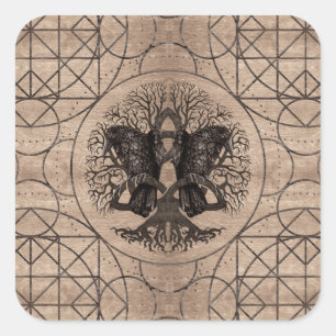 Levensboom - met raven houten textuur vierkante sticker