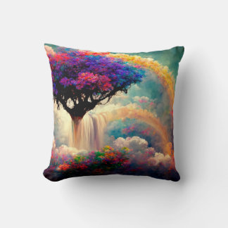 Levensboom met regenbogen, bloemen, brug kussen