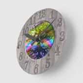 Levensboom met regenboog en houten Lijst Ronde Klok (Hoek)